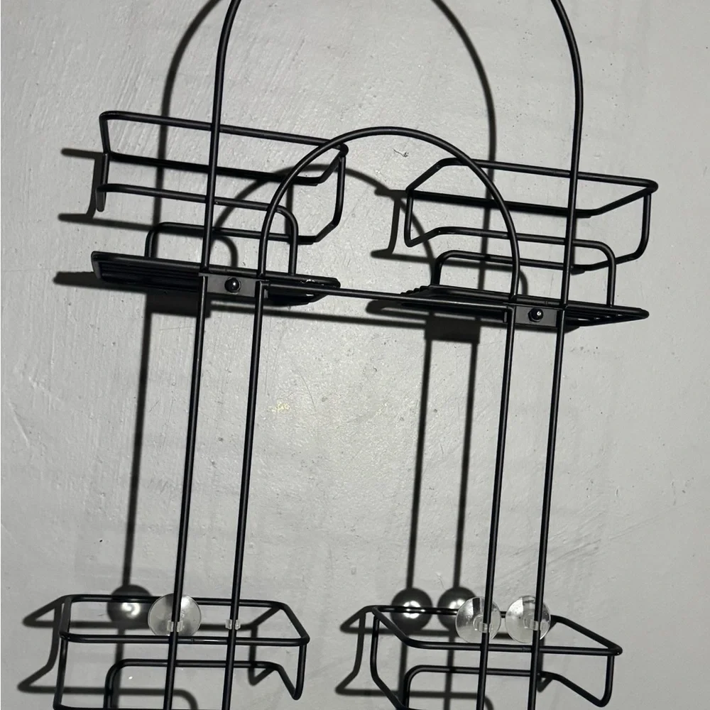 Black Over-the-Shower Caddy with Multiple Shelves and Hooks